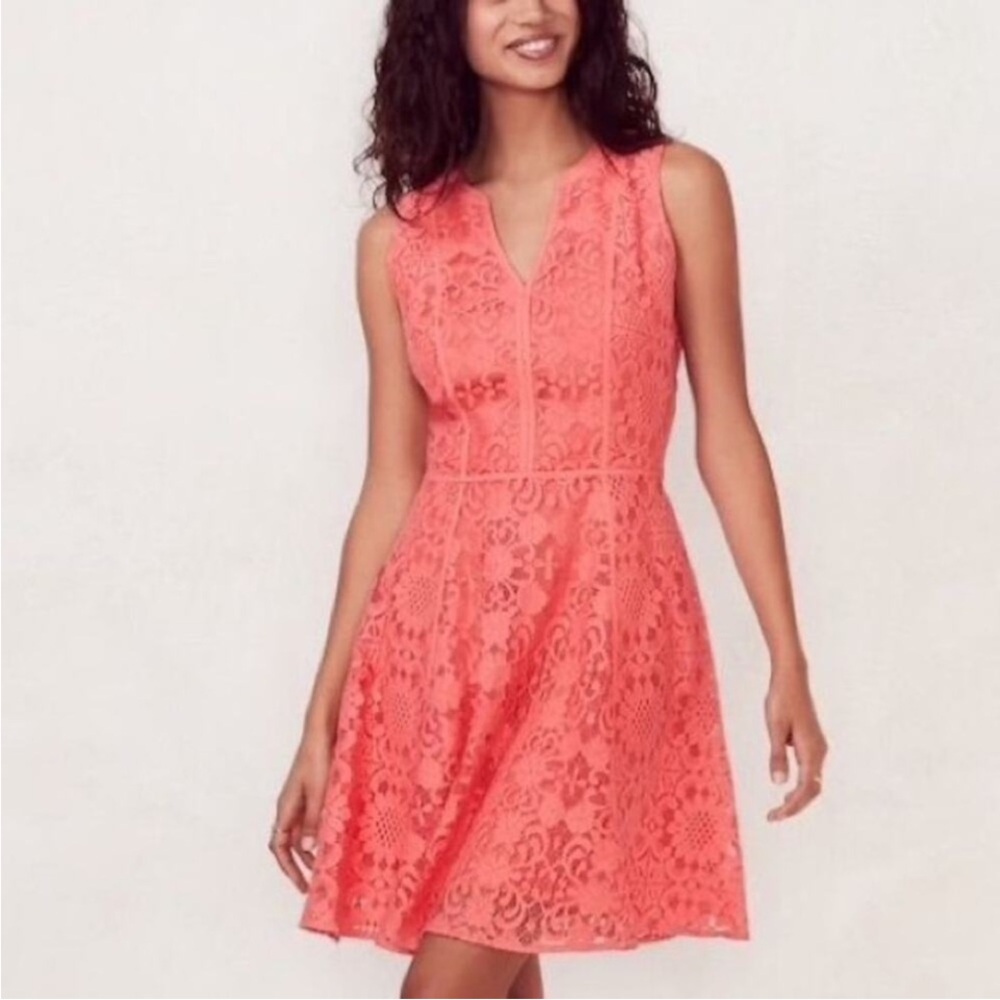 LC Lauren Conrad Coral Sleeveless V-neck A-line Lace Dress